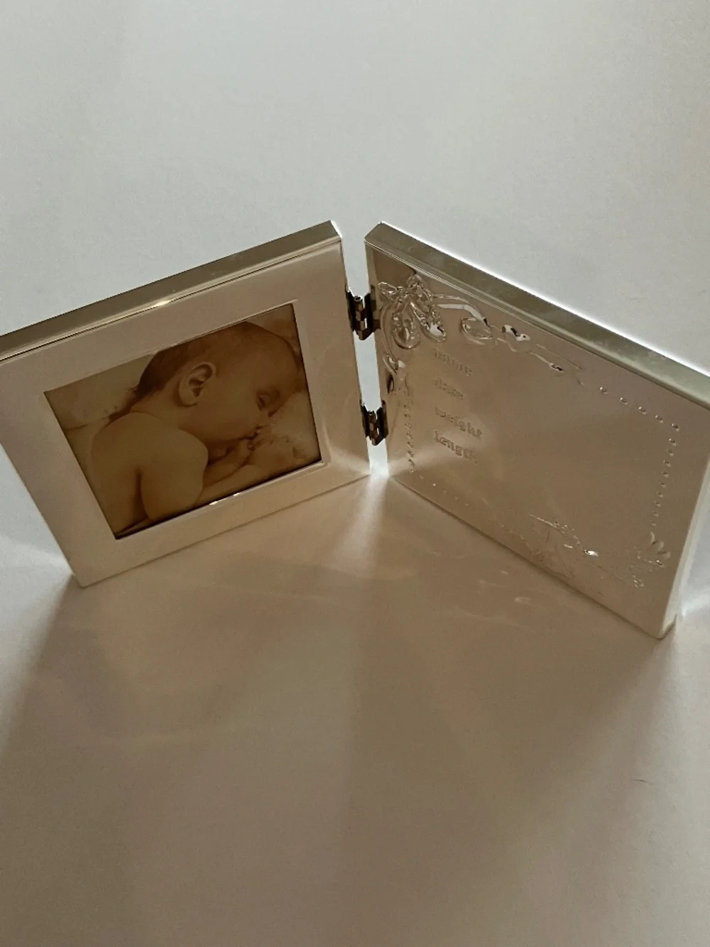 Vintage 90s Burnes New Baby Engravable Frame, 4x4 Photo, Hinged